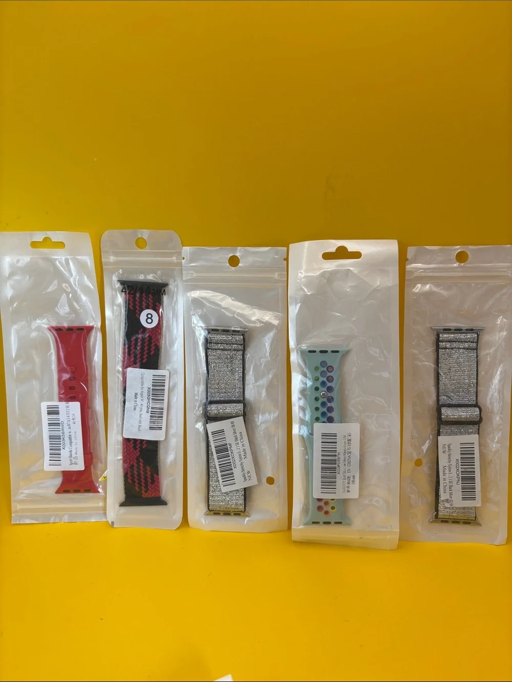 Five Smart Watch Bands. Assortment of colors